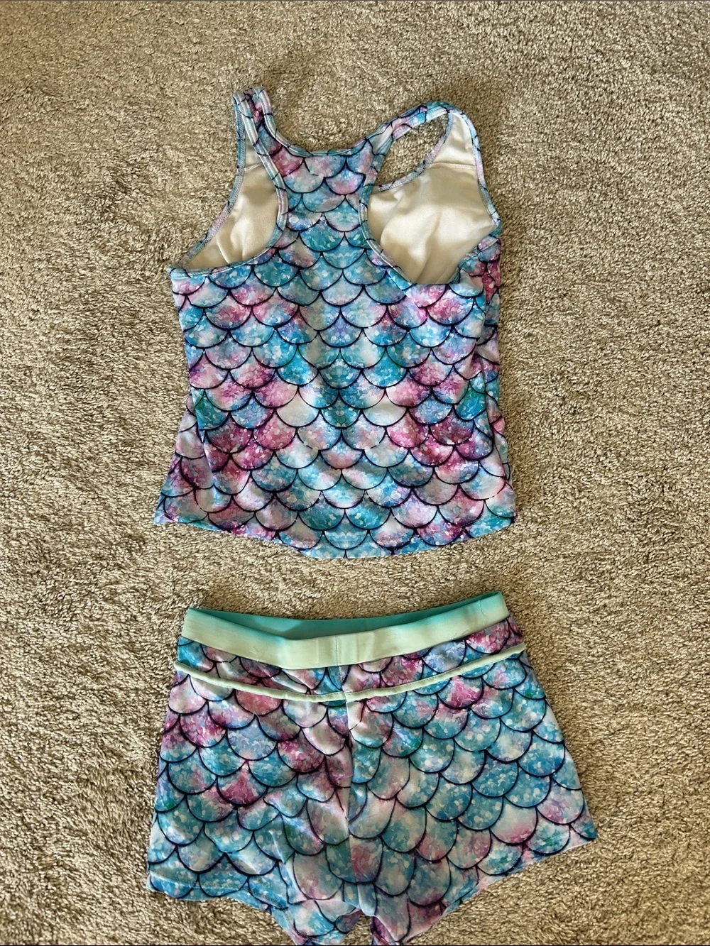 Girls Mermaid Scale Tankini Set - Pink Blue Teal